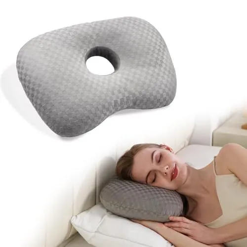 Side Sleep Pillow with Ear Hole for Pain Relief, Perfect for Rest and Relaxation (gray)