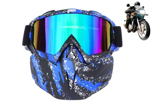 Outdoor Sport Goggles Ski Snowmobile Face Mask with Sun Glasses - Blue and Black