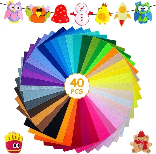 40 sheets of colored felt - 30 x 30 cm - Felt Sheets - Felt Fabric - Craft Felt Kit - for patchwork, sewing and crafting - square