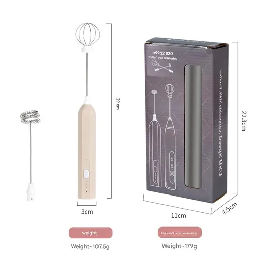 Apricot Mini Hand Mixer with Frother & Balloon Whisk Heads - Rechargeable Kitchen Tool