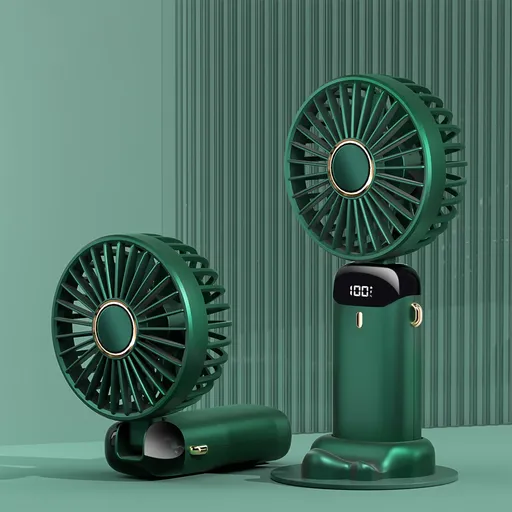 Folding Fan USB Digital Display Handheld Ergonomic Handle ABS PC Small Portable Fan for Outdoor Green 3000M with Aroma Piece and Lanyard