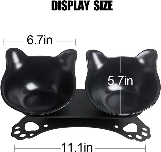 Elevated Cat Bowls,Double Cat Dog Bowls,15°Tilted Raised Cat Bowls,Cat Food Bowls Protective Cat Feeder Bowl for and Small Dogs