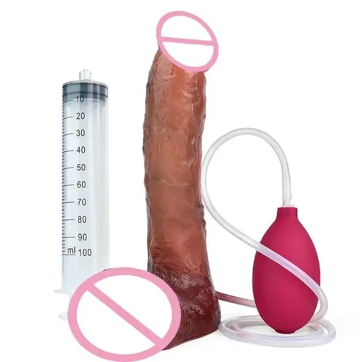 House Of Dasein Lifelike Squirting Penis Silicone Dildo With Sucker For Women Anal Plug - Style 195 Syringe And Bulb