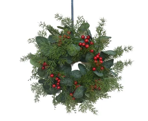 Artificial Christmas Wreath for Front Door Xmas Red Berry Wreath with Pine Needles Cones Winter Eucalyptus Wreath Christmas Decorations - 30CM