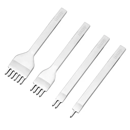 Leather Stitching Punch, White Steel Prong DIY Craft Handwork Tools, Hole Chisel,Graving Stitch Punch Craft Kits 4Pcs