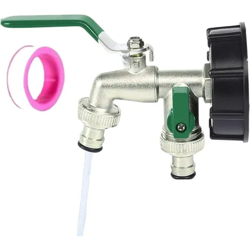 Double Outlet Water Faucet, Heavy Duty Leak-Proof 2 Way Hose Splitter for Gardening, for Flowers Irrigation, Floor Cleaning, Pet Grooming, Homeowners (Zinc Alloy)