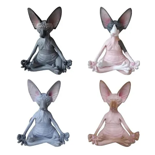 Set of 4 Meditating Cat Collectible Figurines Handmade Decorative Toys