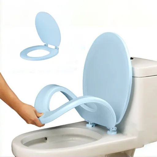 Universal Round Toilet Seat - 15. Soft Close Plastic Toilet Lid with Foam Cushion, Easy Install & Clean, Durable Design, Blue, 15.7 x 34 cm