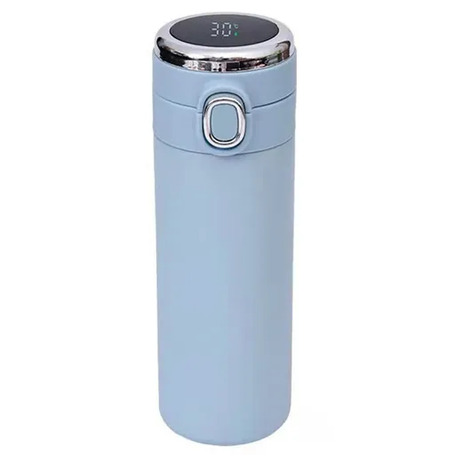 Vacuum Insulated Stainless Steel Water Flask with LED Temperature Display, 350‑420 ml Travel Drinking Bottle with Cup, Blue