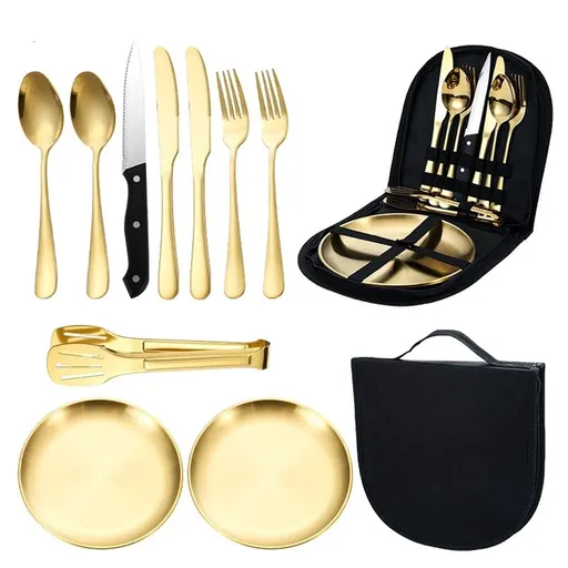 Camping Utensil Set Reusable Travel Cutlery for 2 Brightly Colored with Case