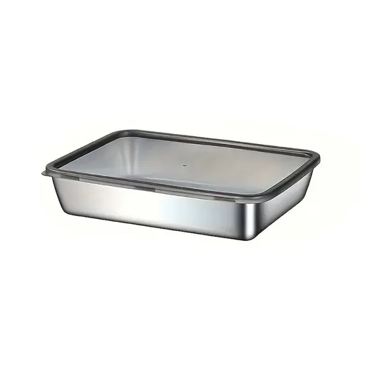 Stainless Steel Food Storage Container,10.0x7.9x2.2in Stackable Meal Prep Box with Secure Black Lid,Leak-Proof Freezer Safe Container for Kitchen Pantry Office Lunch