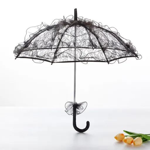 Wedding Lace Parasol Umbrella Wedding Bride Umbrella Black Umbrella Photo Prop for Wedding Bridal Decoration - Size Small