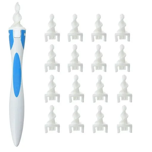 Ear Wax Removal-Spiral Ear Wax Removal Tool, Reusable Earwax Removal Kit Safe Ear Cleaner w/ 16 Pcs Soft Replacement (deep Blue)