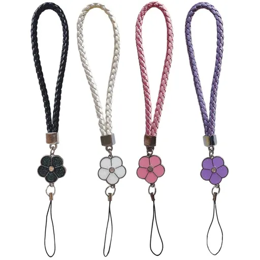 4pcs Phone Lanyard Wrist Strap Handmade Soft Flower Charms for Girls Keychain