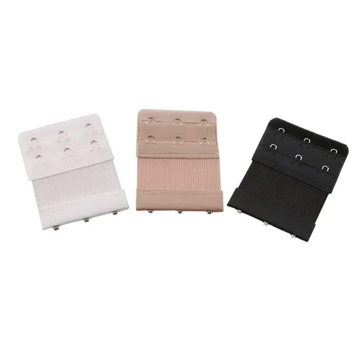 3pcs Women's Elastic Bra Lingerie Extenders 3-Hooks 2 Rows Extension Straps in Different Colors (Black & White & Nude)