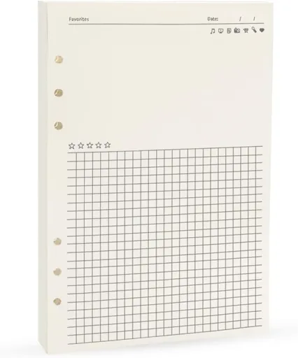 Notebook Refill A5 - Ring Binder Paper 6 Holes - Agenda Refill - Bullet Journal Paper - Refillable Notepad - Writing Paper - Planner Inserts - Office Supplies - School Supplies - Review Page -Favorites List - White - 5 Pieces