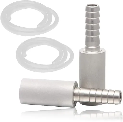 Aeration Stone 0.5 Micron Stainless Steel Oxygenation Diffusion Stone 1/4" Barb for Home brewing Wine Beer Soda + 20 Inch Silicone Hose (Pack of 2)