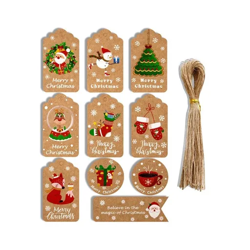 50PCS Christmas Kraft Paper Gift Tags Vintage Holiday Party Card Packaging Decor - 5