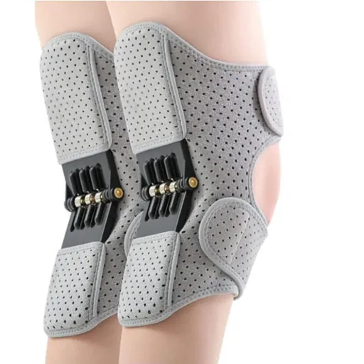 A pair Spring-Powered Knee Support Brace - Boost Joint Assistance for Stairs, Squats & Daily Mobility - Ergonomic Patella Support with Adjustable Straps for Elderly & Active Adults (Gray)