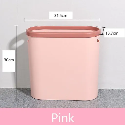 Pink Press-Rim Trash Can Model 9220 | Christmas Sweet Bedroom Gift | Slim Gap Waste Bin with Press Ring for Bathroom & Toilet