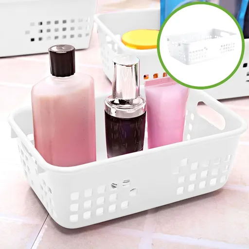Plastic Bins Organizer Bins, Plastic Small Shelf Storage Weave Baskets, Household Pantry Organization with Handle, Basket Organizer for Home and Office