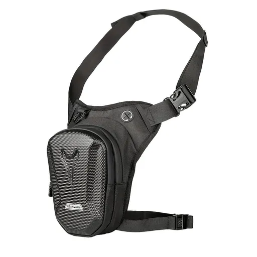 Motorcycle Leg Bag Thigh Waist Pack, Hard EVA Shell Large Capacity With Reflective Strip And Earphone Port For Riding Travel, Black, 14.5 x 8 x 20 cm