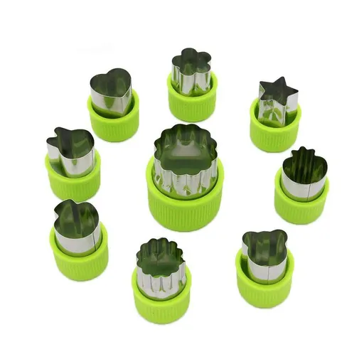 Set,Mini Pie,Fruit and Cookie Stamps Mold for Kids Baking and Food Supplement Tools Accessories Crafts for Kitchen,Green,9 Pcs