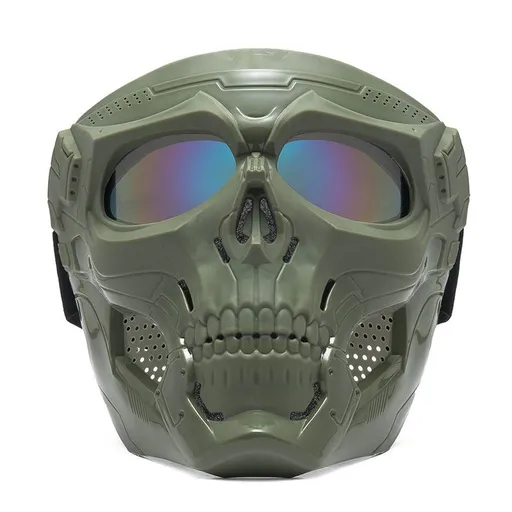 Green Skull Tactical Face Mask with Goggles - ABS Hard Shell Protective Half Mask for Cycling, Adjustable Strap Windproof Dustproof Outdoor Gear