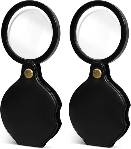 2pcsUpgrade 10x Small Magnifying Glass for Kids and Seniors, Pocket Magnifier with Protective Sheath, Mini Folding Magnifying Glass Reading, Close Work, Repairing, Hobby Or Coins（7cm） (7cm)