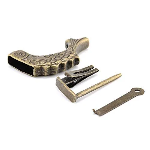 Vintage Antique Lock Old Chinese Lock Retro Padlock for Jewelry Box Wooden Suitcase Drawer Home Décor (Fish Style)