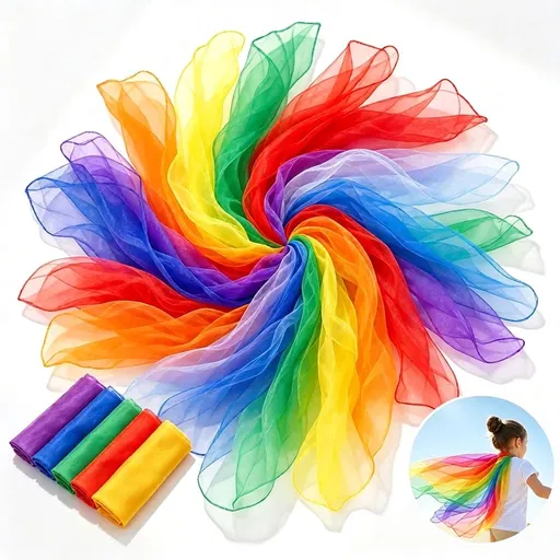 MODANU 24 Pcs Juggling Scarves for Kids Play Dance Music Scarfs Colorful Silk Actives Scarves Rhythm Band Scarves for Toddlers Children Movement(6 Assorted Colors)
