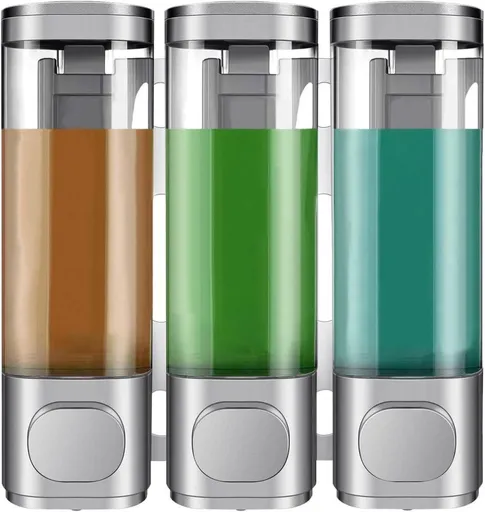 3-Pack Wall Mounted Soap Dispenser, 300ml, 3-Compartment Shower Dispenser for Shampoo & Soap, Gray