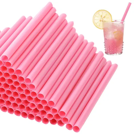 600PCS Pink Disposable Straws Individually Wrapped, 9.1" Extra Long, 0.43" Wide Bubble Tea Straws, Food Safe, Slanted Tip, Great for Parties, Milk, and Smoothies