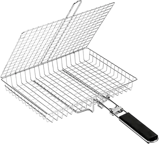 Grill Basket Large Portable Folding BBQ Camping Grilling Rack for Fish, Vegetables, Shrimp, Barbeque Griller Cooking Accessories, Grilling Gifts
