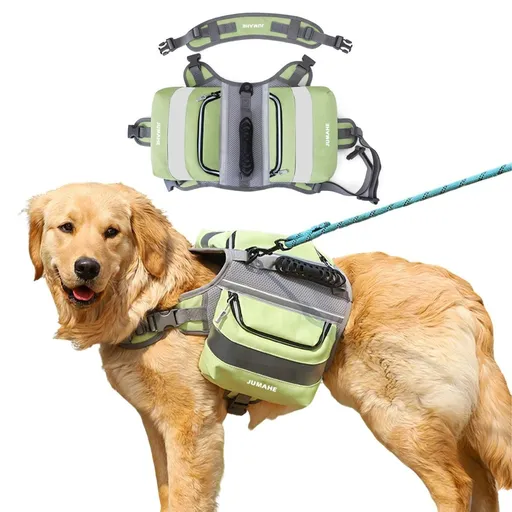 Dog Backpack for Medium & Large Dogs,Dog Pack Saddle Bag for Dogs for Hiking,Pet Backpack Harness with Reflective Strips,2 Capacious Side Pockets for Walking Running,Camouflage - Green - Size 2 Capacious Side Pockets