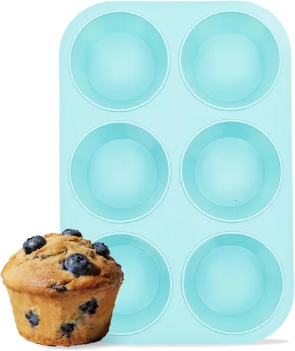 Jumbo Muffin Pan, 6 Cup Silicone 3.5 Inch Large Tin for Baking Giant Homemade Muffins, Cupcakes, Frittatas Non Stick -
