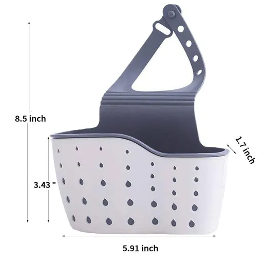 Kitchen Sink Caddy Sponge Holder Silicone Plastic Soap Holder Hanging Ajustable Strap Faucet Caddy with Drain Holes for Drying