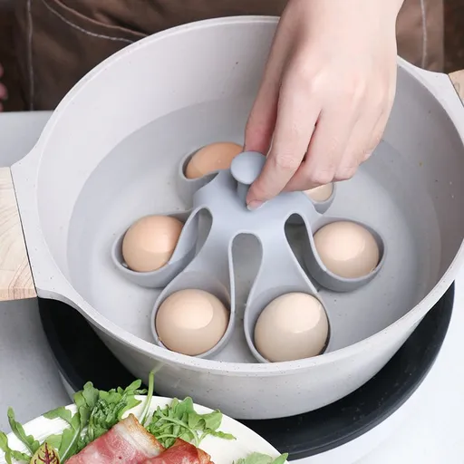 Stackable Soft Silicone Egg Boiler Holder - Reusable 6-Hole Egg Poaching and Boiling Basket with Drainage Holes and Lift Handle