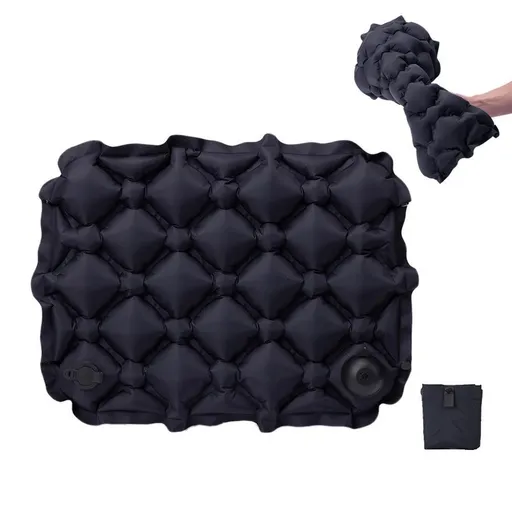 Foldable Inflatable Camping Seat Cushion Portable Seat Pad for Travel Outdoors Black