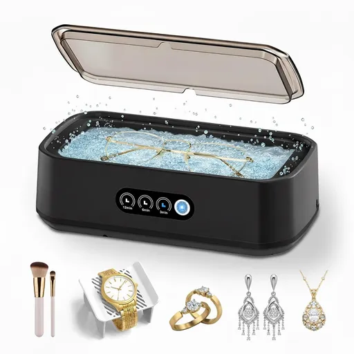 Ultrasonic Jewelry Cleaner 49kHz 650ML Stainless Steel Tank 3 Cleaning Modes Black