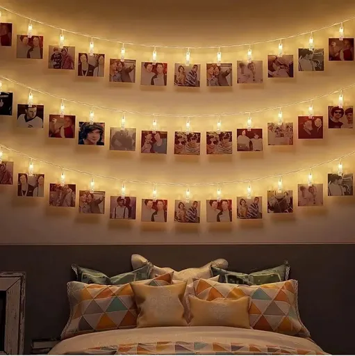 5 m 40-LED Photo Clip String Lights, Warm White Plug-In Photo Display Garland