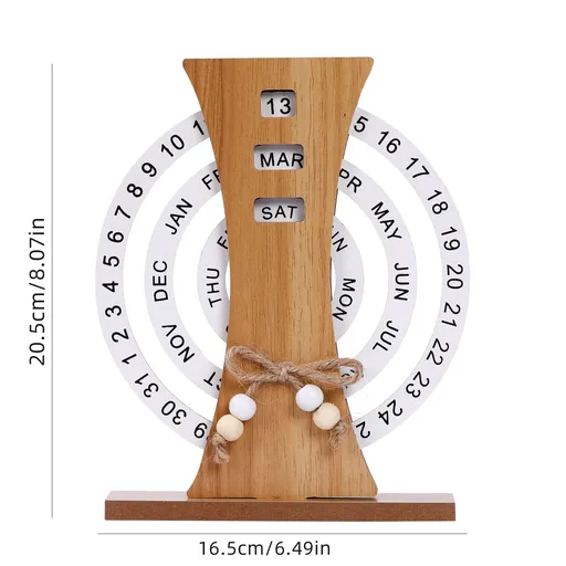 Rustic Wooden Calendar Perpetual Design Natural Wood Ferris Wheel Shape