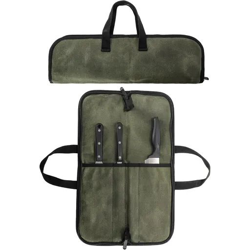 Chef Knife Roll Bag with 4 Slots, Heavy Duty Waxed Canvas Knife Bag with Handle, Kitchen Knife Storage, Portable Knife Carrying Case (Only one kitchenware storage bag)