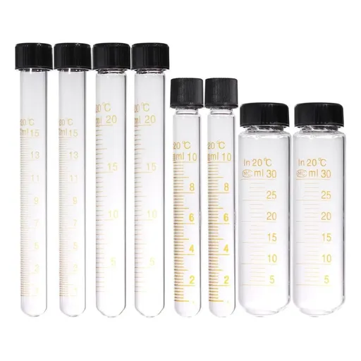 8pcs Graduated Glass Test Tube with Screw Caps, 30ml Heat Resistant Lab Sample Storage Tube