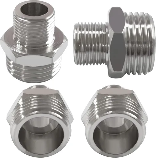 RV Faucet Adapter 1/2" Male to 3/8" Male Brass Faucet Supply Line Adapter for RV Kitchen Plumbing Water Hose Pipe Connector (Pack of 4)
