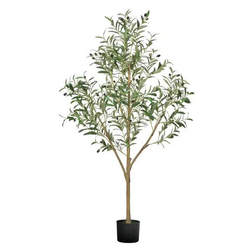 150 cm Artificial Olive Tree with Black Pot, Faux Tree with Natural Wood Trunk & Lifelike Leaves, Indoor Decor for Home, Office & Living Room