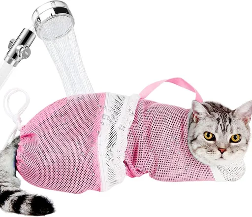 2 Pcs Cat Bathing Bag - Adjustable Cat Washing Net Anti-bite & Anti-Scratch Cat Shower Restraint Bag, Breathable Mesh Cat Grooming Bag for Bath, Nail Trimming & Injection | Secure Restraint for Safer Grooming and Bathing, Reducing Stress and Helping