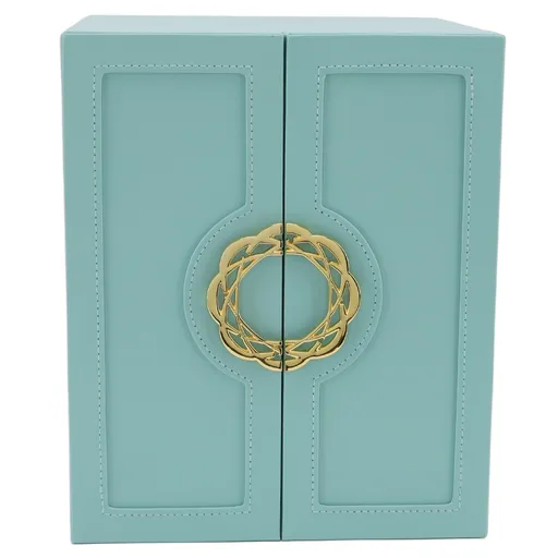 Jewelry Storage Box Leather Double Door Green European Style Storage Case for Necklace Earring Watch Bracelet