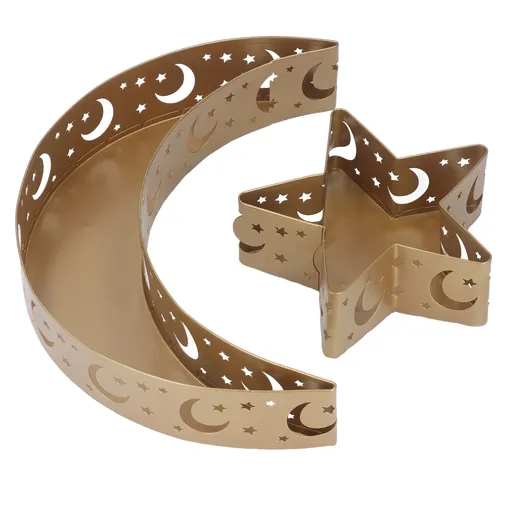 2pcs Ramadan Dessert Tray Moon Star Stainless Steel Eid Serving Tableware Decor for Islam Muslim Party