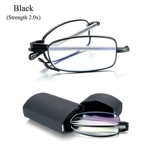 Foldable reading glasses, compact for men and women（Black 200）